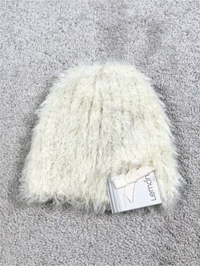 NWT Lemon Womens Fuzzy Beanie Hat Chalk Shaggy Warm Cozy